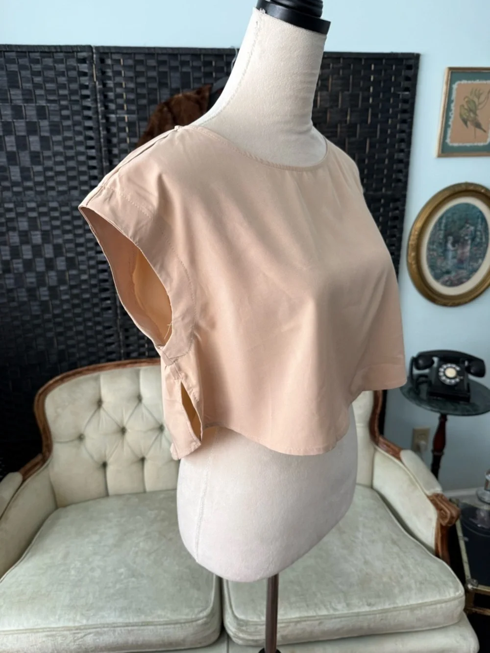 🤎 FAERIesty Neutral Two Piece Set Tiered Wide Leg Pants Crop Top Boho Chic Sz S - Picture 3 of 14